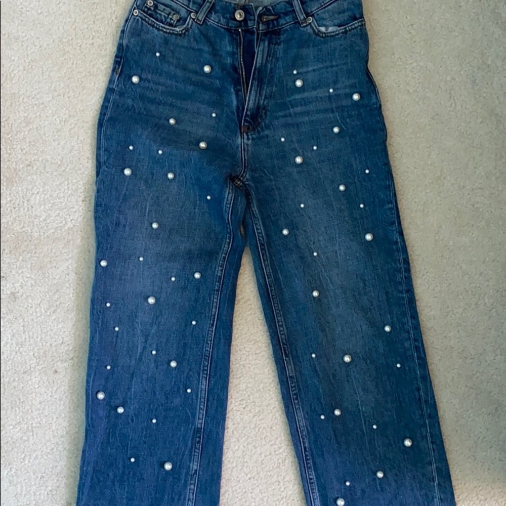 Zara wide leg pearl jeans